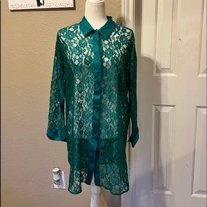 Victoria’s Secret vintage oversized floral lace satin trim shirt cover up